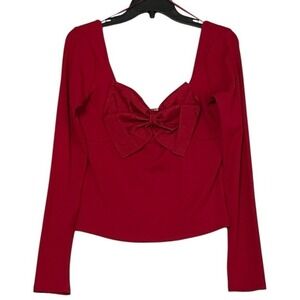 NWT Evolutionary‎ Red Bow Blouse Size Large Elegant